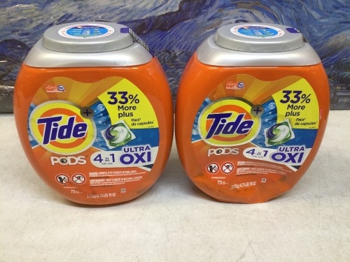 Lot of (2) Tide Pods Laundry Detergent Pacs Ultra Oxi, 73 Pacs - Appear New  - Lot 548