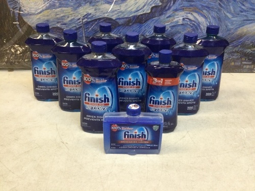 Lot of (9) Finish Jet-Dry Rinse Aid and (1) Dishwasher Cleaner - New/Unopened  - Lot 1006