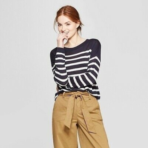 Case of A New Day Women's Striped Long Sleeve Crewneck Sweater, Small - New - Lot 787