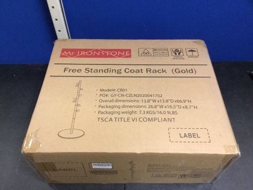 Mr Ironstone Free Standing Gold Coat Rack - Appears New  - Lot 795