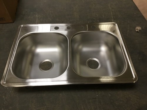 Glacier Bay Drop-In Stainless Steel 33 in. 4-Hole Double Bowl Kitchen Sink - Appears New  - Lot 884