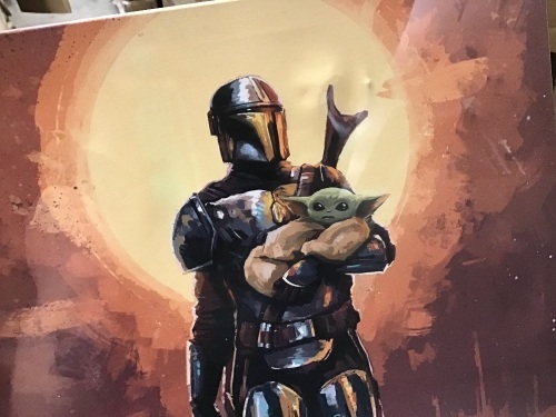 Lot of (7) Mandalorian Holding The Child Canvas Prints - Appear New with Light Cosmetic Damage - Lot 579