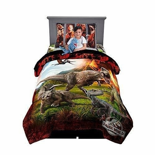 Jurassic World 2 Eruption Microfiber 5 Pc Bed Set Includes Big Time Blue Cuddle Pillow, Twin - Appears New  - Lot 638