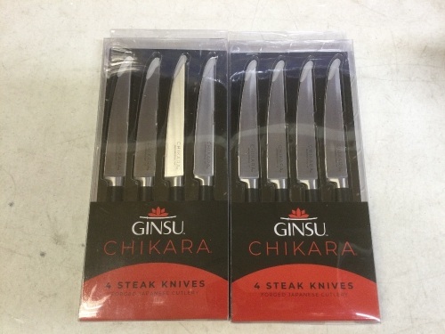 Lot of (2) Ginsu Gourmet Chikara Series Forged 4-Piece Steak Knives Set 420J Japanese Stainless Steel - New  - Lot 643