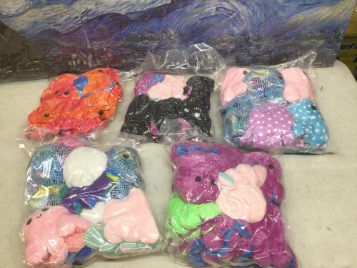 Lot of (5) Reversible Octopus Mood Plushies, 8 ct, Colors Vary - New - Lot 871