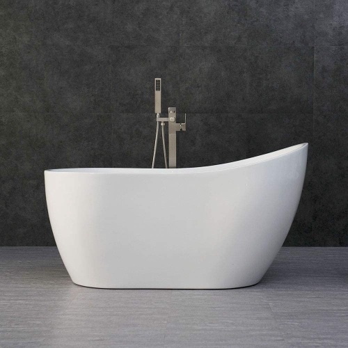 WOODBRIDGE Acrylic Freestanding Contemporary Soaking Tub with Brushed Nickel Overflow and Drain, B-0006 / BTA1507, 54" Bathtub White. Appears New. Does not include faucet - Lot 91