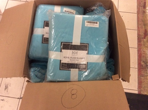 Lot of (8) Royal Plush Blue Throw Blankets, Queen - New - Lot 330