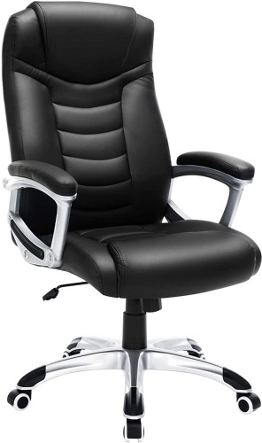 SONGMICS Thick Executive Office Chair with High Back Large Seat and Tilt Function, Black - Appears New   - Lot 830