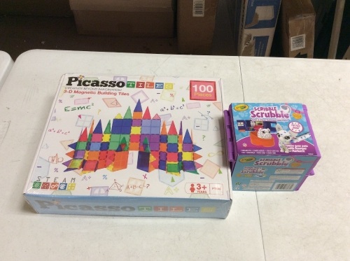Picasso Tiles 3D Magnetic Building Tiles & Crayola Scribble Scrubbie Color & Clean Pet - Appear New  - Lot 282