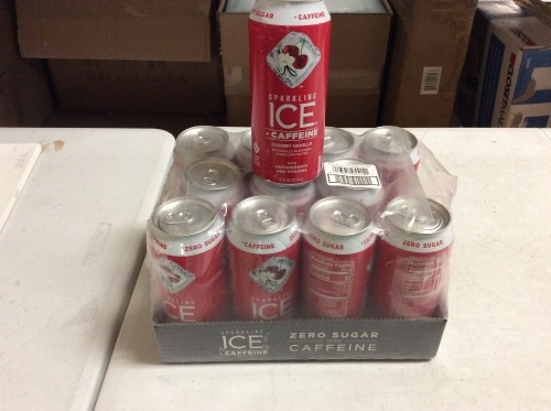 Case of (12) Sparkling Ice + Caffeine Cherry Vanilla Sparkling Water, 16 Fl Oz - New  - Lot 811