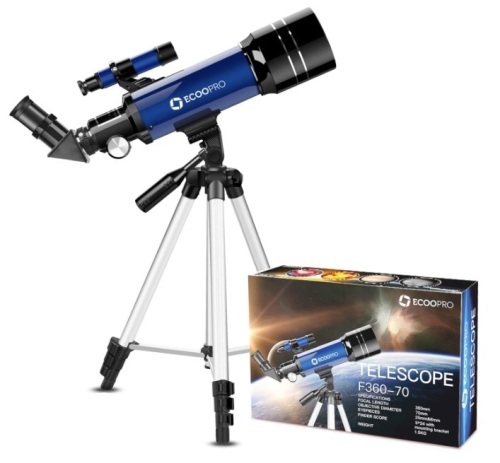 Ecoopro 70mm Astronomy Refractor Telescope with Adjustable Tripod, Appears New, Untested, Retail - $79.99