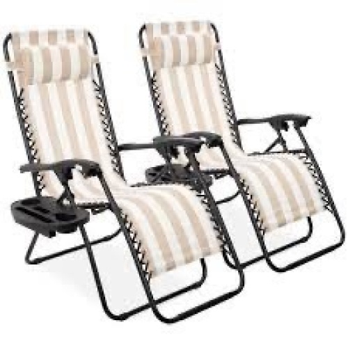 Set of 2 Adjustable Zero Gravity Patio Chair Recliners w/ Cup Holders - Lot 1521