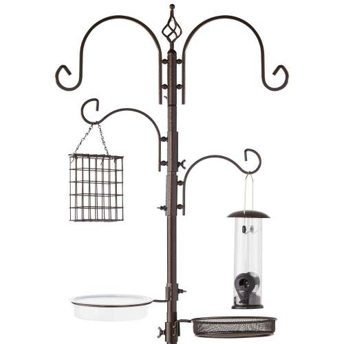 4-Hook Bird Feeding Station, Steel Feeder Stand w/ 2 Bird Feeders - 91in - Lot 1855