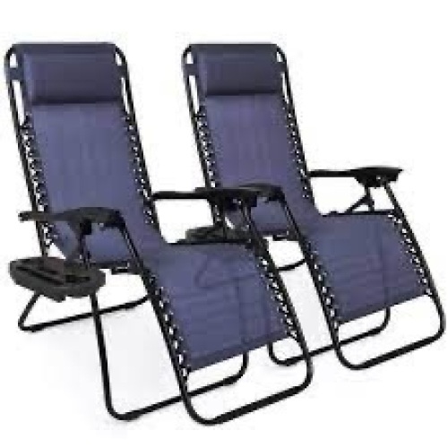 Set of 2 Adjustable Zero Gravity Patio Chair Recliners w/ Cup Holders - Lot 2602