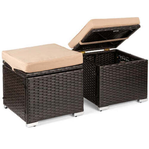 Set of 2 Wicker Ottomans, Multipurpose w/ Removable Cushions, Steel Frame - Lot 2609