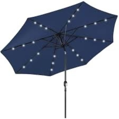 Solar LED Lighted Patio Umbrella w/ Tilt Adjustment, UV-Resistance - 10ft - Lot 2611