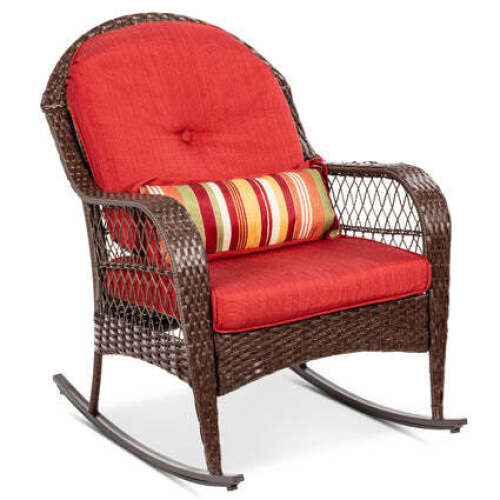 Wicker Rocking Chair w/ Steel Frame, Decorative Pillow, Cushions - Lot 2613