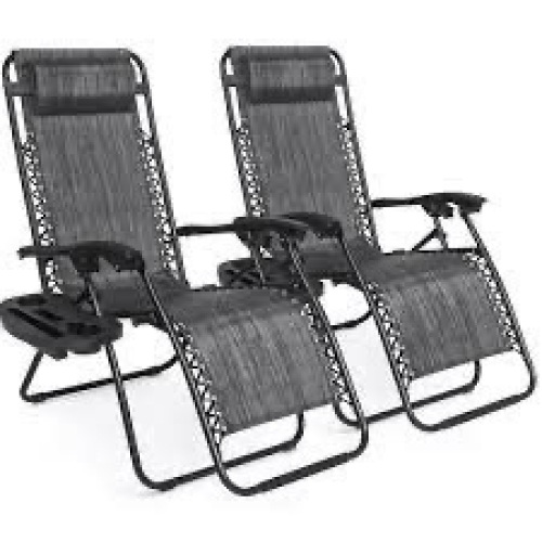 Set of 2 Adjustable Zero Gravity Patio Chair Recliners w/ Cup Holders - Lot 2614