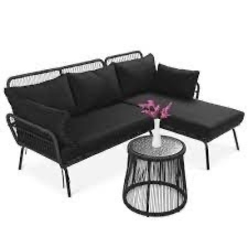 Rope Woven Sectional, L-Shape Sofa Set w/ Detachable Lounger, Table - Lot 2615