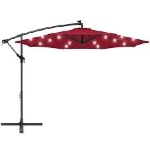 Solar LED Offset Hanging Patio Umbrella w/ Crank Tilt Adjustment - 10ft - Lot 2633
