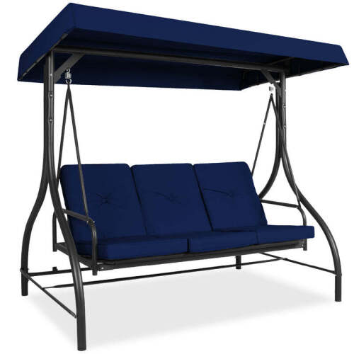 3-Seat Outdoor Canopy Swing Glider Furniture w/ Converting Flatbed Backrest - Lot 2639