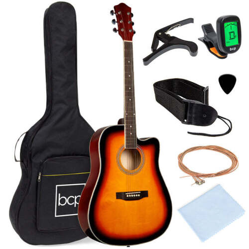 Full Size Beginner Acoustic Guitar Set with Case, Strap, Capo - 41in - Lot 2649