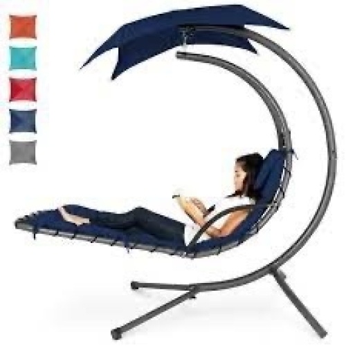 Hanging Curved Chaise Lounge Chair w/ Built-In Pillow, Removable Canopy - Lot 2657
