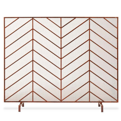 Single Panel Iron Chevron Fireplace Screen w/ Antique Finish - 38x31in - Lot 2663