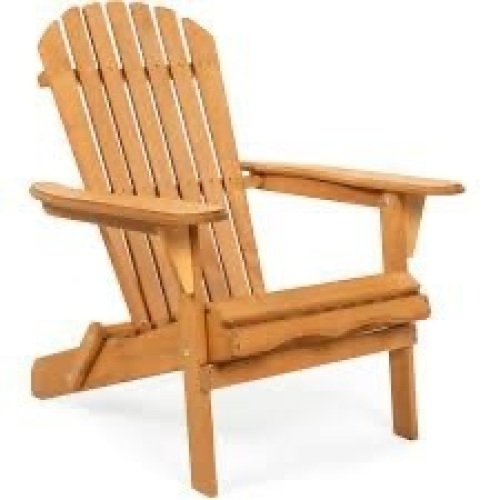 Folding Wooden Adirondack Chair Accent Furniture w/ Natural Finish - Brown - Lot 2676