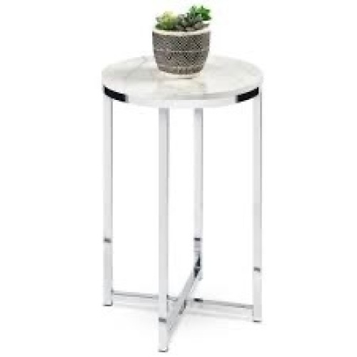 Round Coffee Side Table w/ Faux Marble Top, Metal Frame - 16in - Lot 2682