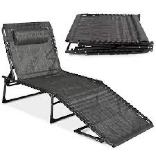 Portable Patio Chaise Lounge Chair Outdoor Recliner w/ Pillow - Lot 2684
