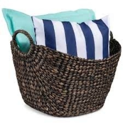 Portable Large Hand Woven Wicker Braided Storage Laundry Basket Organizer w/ Handles - Brown - Lot 2698