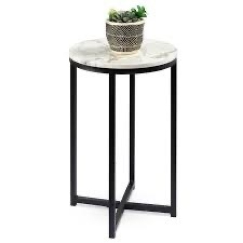 Round Coffee Side Table w/ Faux Marble Top, Metal Frame - 16in - Lot 2713