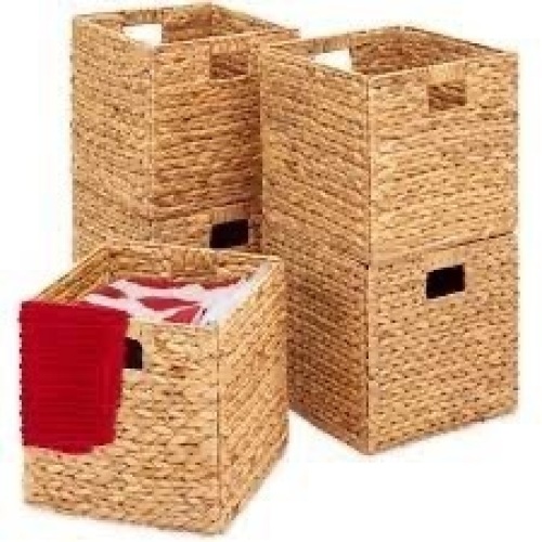 Set of 5 Collapsible Hyacinth Storage Baskets w/ Inserts - 12x12in - Lot 2715