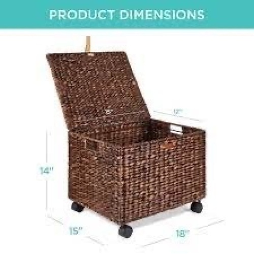 Mobile Water Hyacinth Rolling Filing Cabinet Storage Basket w/ Lid, Wheels - Lot 2720