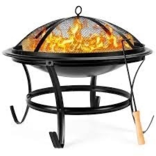 Steel Outdoor Patio Fire Pit Bowl w/ Screen Cover, Poker - 22in - Lot 2726