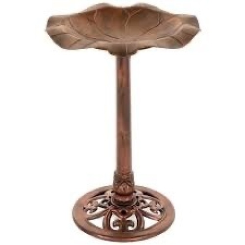 Lily Leaf Pedestal Bird Bath Decoration Accent w/ Floral Accents - Lot 2727
