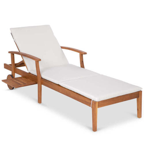 Adjustable Acacia Wood Chaise Lounge Chair w/ Side Table, Wheels - 79x26in - Lot 2734