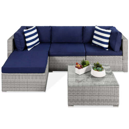 5-Piece Modular Wicker Sectional Conversation Set w/ 2 Pillows, Coffee Table - Lot 2735