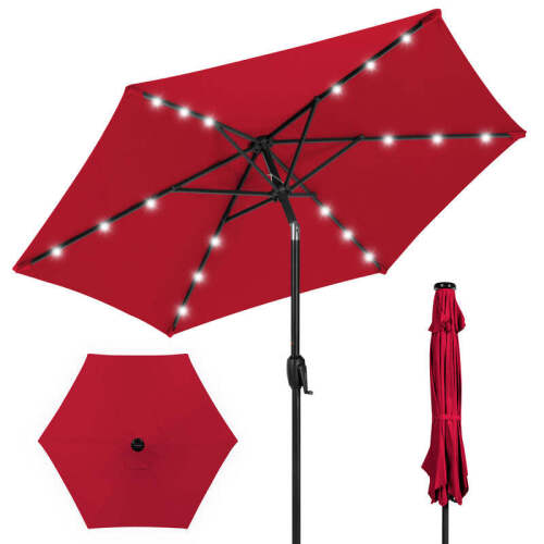 Outdoor Solar Patio Umbrella w/ Push Button Tilt, Crank Lift - 7.5ft - Lot 2736