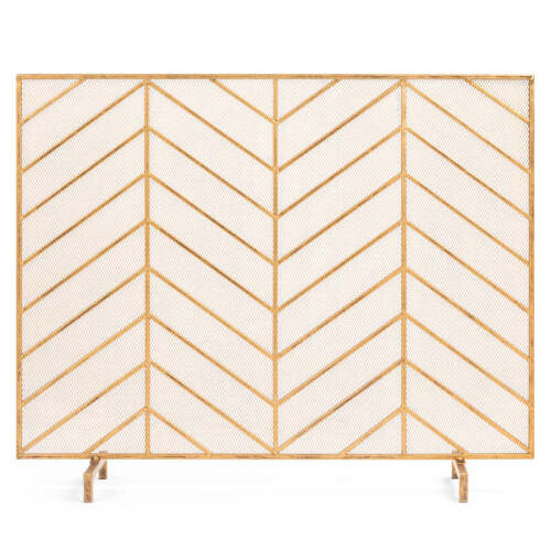 Single Panel Iron Chevron Fireplace Screen w/ Antique Finish - 38x31in - Lot 2737