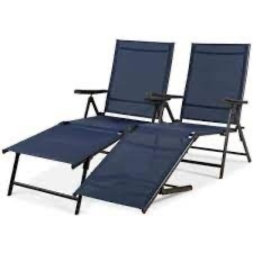 Set of 2 Outdoor Patio Chaise Recliner Lounge Chairs w/ Rust-Resistant Frame - Lot 2740