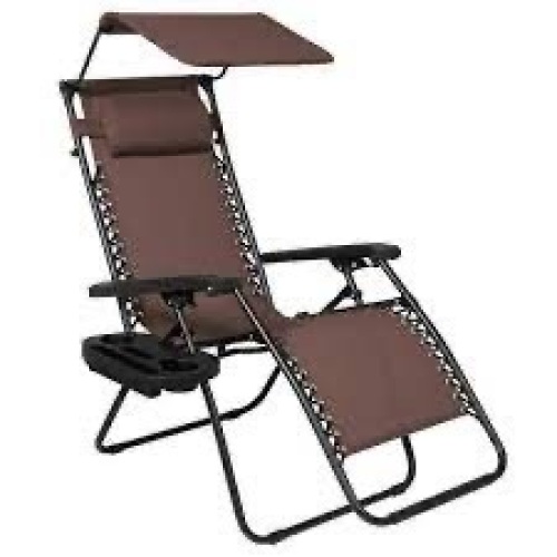 Folding Zero Gravity Recliner Patio Lounge Chair w/ Canopy, Side Tray - Lot 2745