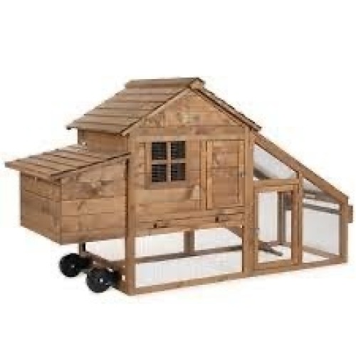 Mobile Wood Chicken Coop Tractor w/ Wheels, 2 Doors, Nest Box - 70in - Lot 2746