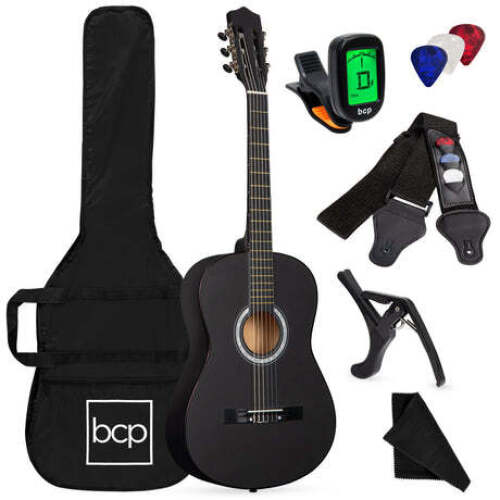 Beginner Acoustic Guitar Set w/ Case, Strap, Digital Tuner, Strings - 38in - Lot 2750