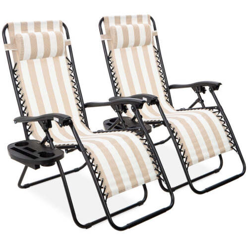 Set of 2 Adjustable Zero Gravity Patio Chair Recliners w/ Cup Holders - Lot 2761