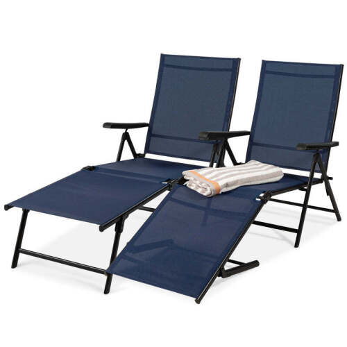 Set of 2 Outdoor Patio Chaise Recliner Lounge Chairs w/ Rust-Resistant Frame - Lot 2773