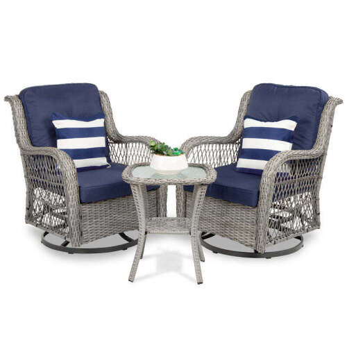 3-Piece Patio Wicker Bistro Furniture Set w/ 2 Swivel Rocking Chairs, Table - Lot 2776