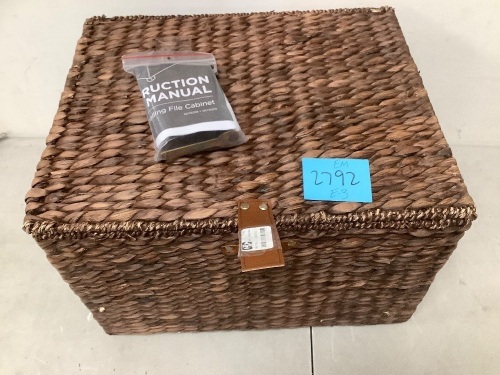 Mobile Water Hyacinth Rolling Filing Cabinet Storage Basket w/ Lid, Wheels - Lot 2792