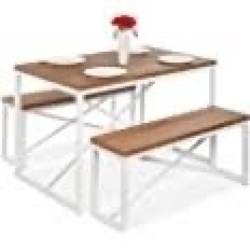 3-Piece Bench Style Dining Furniture Set w/ 2 Benches, Table - 45.5in - Lot 2813